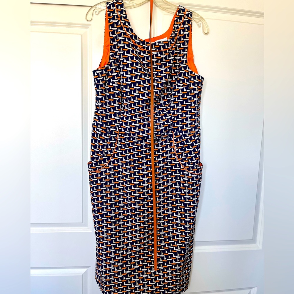 Sleeveless dress, slim belt included..cute sailboat pattern